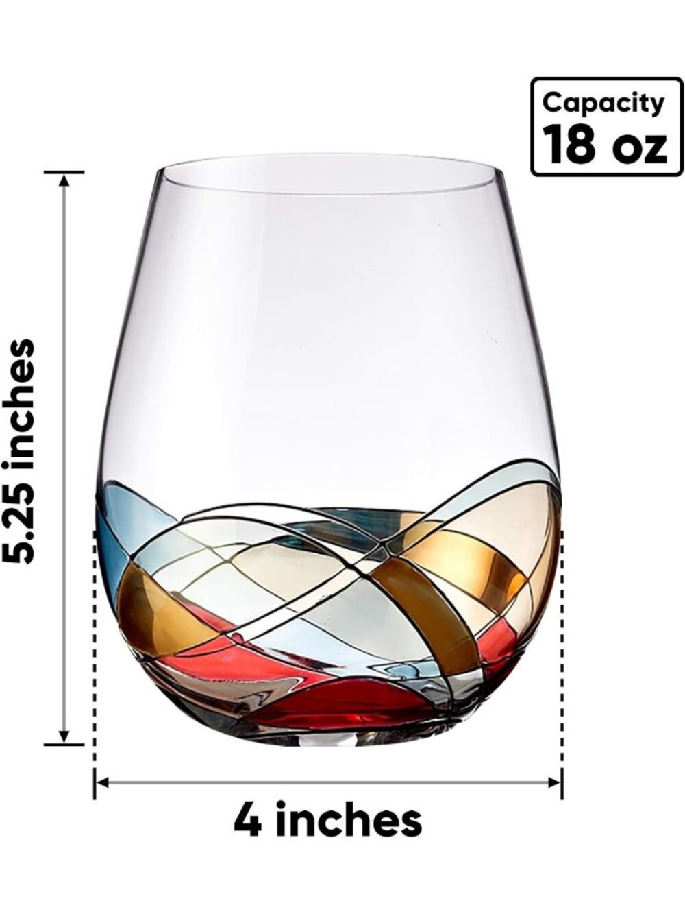 Hand-Painted Stemless Wine Glasses Set of 2 | Large 18 oz Lead-Free Crystal - Picture 3 of 7
